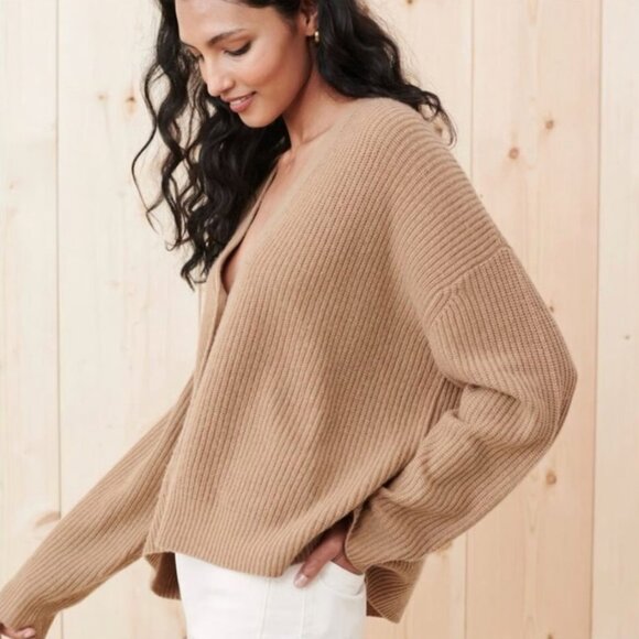 Jenni Kayne Cropped Cocoon Wool Cashmere Cardigan Sweater Camel Brown Size M - Picture 9 of 9